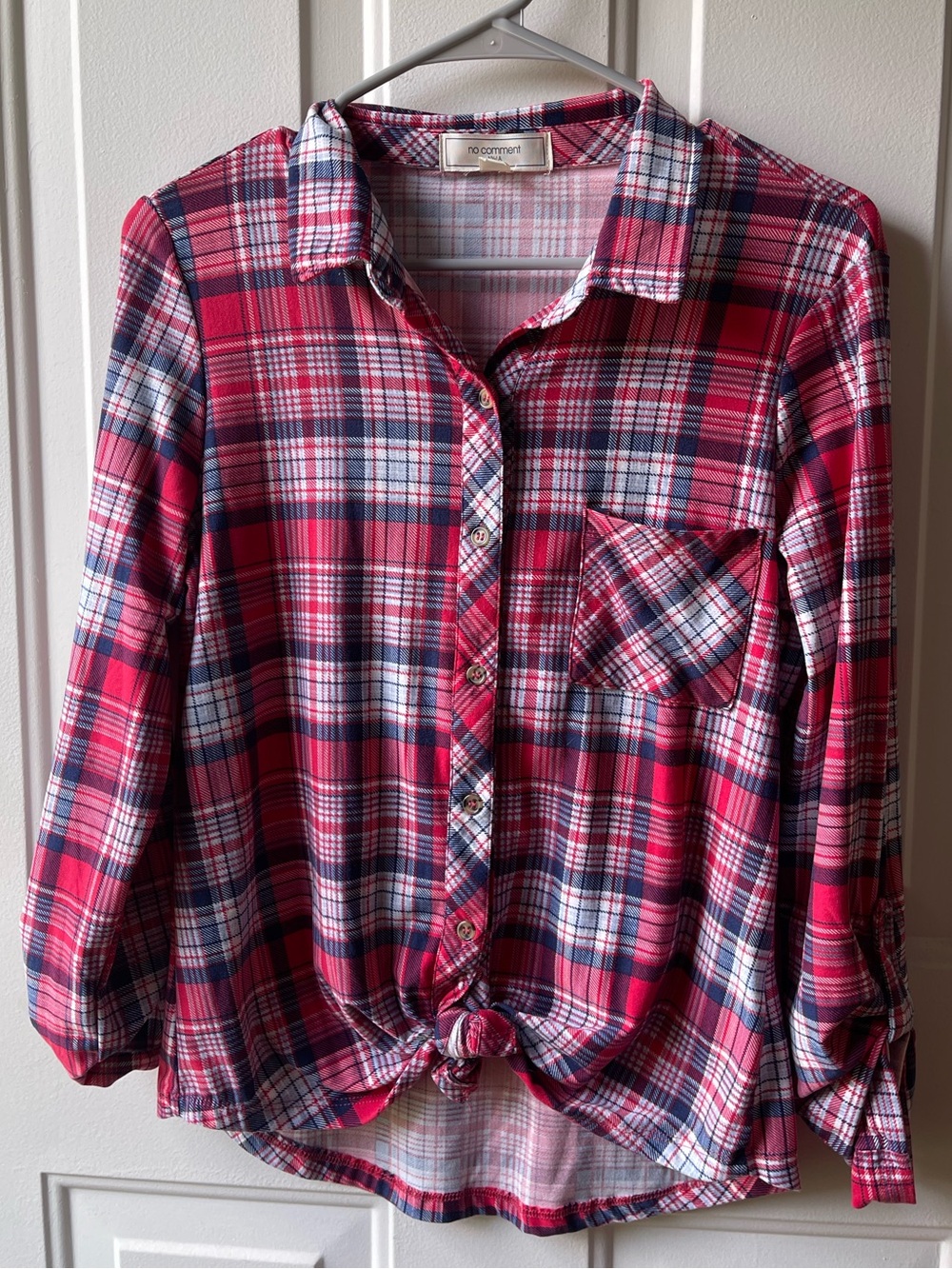 No Comment Plaid Button-Up Shirt - Knot Front
